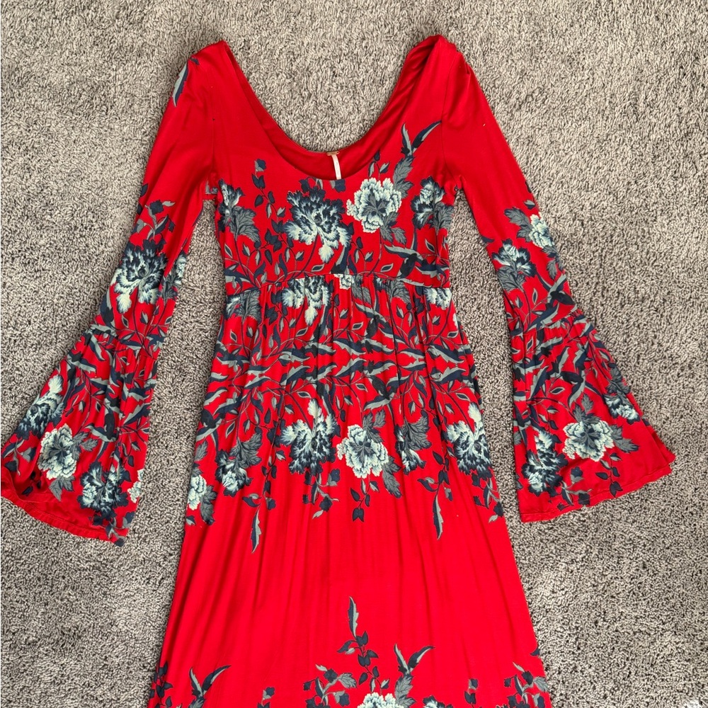 Free People Red Floral Long Sleeve Dress